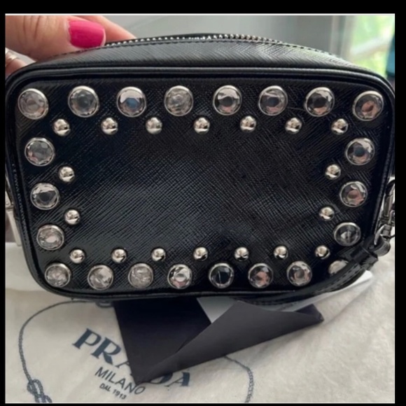 *PRADA* Bijoux Crystal Studded *Mini* Saffiano Patent Crossbody - Picture 3 of 12
